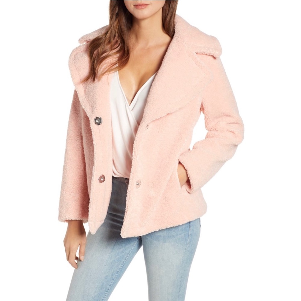 Kensie Peach Reversible Faux Shearling Coat